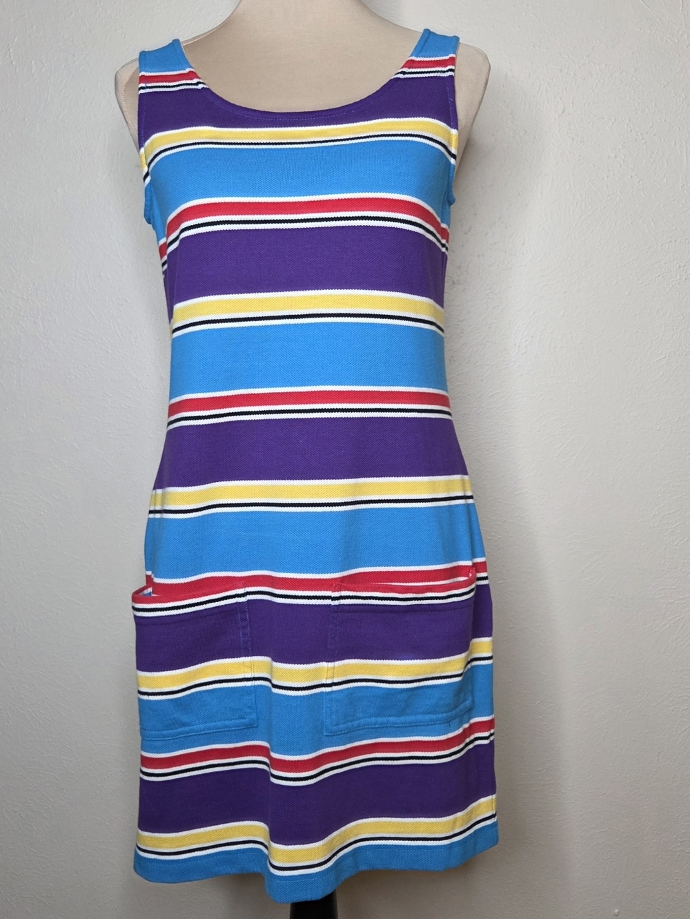 Coordinates Striped Knit Dress M 60s Retro Mod Tenniscore Sport Pockets Dopamine